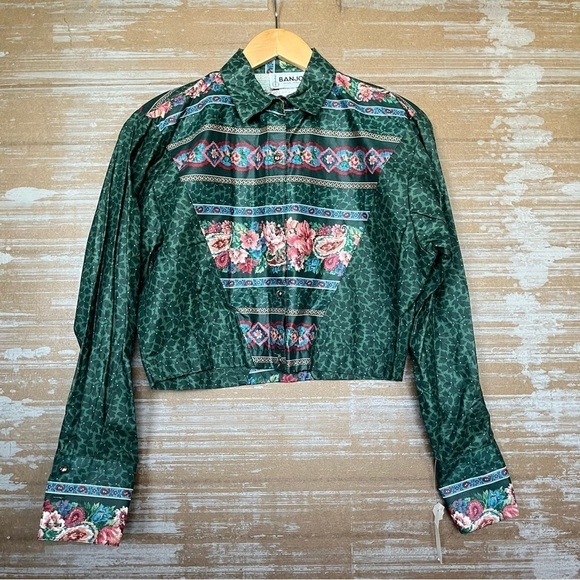 Banjo Vintage NWT Deadstock Floral Cropped Button Down Rodeo Western Womens M - Picture 1 of 6